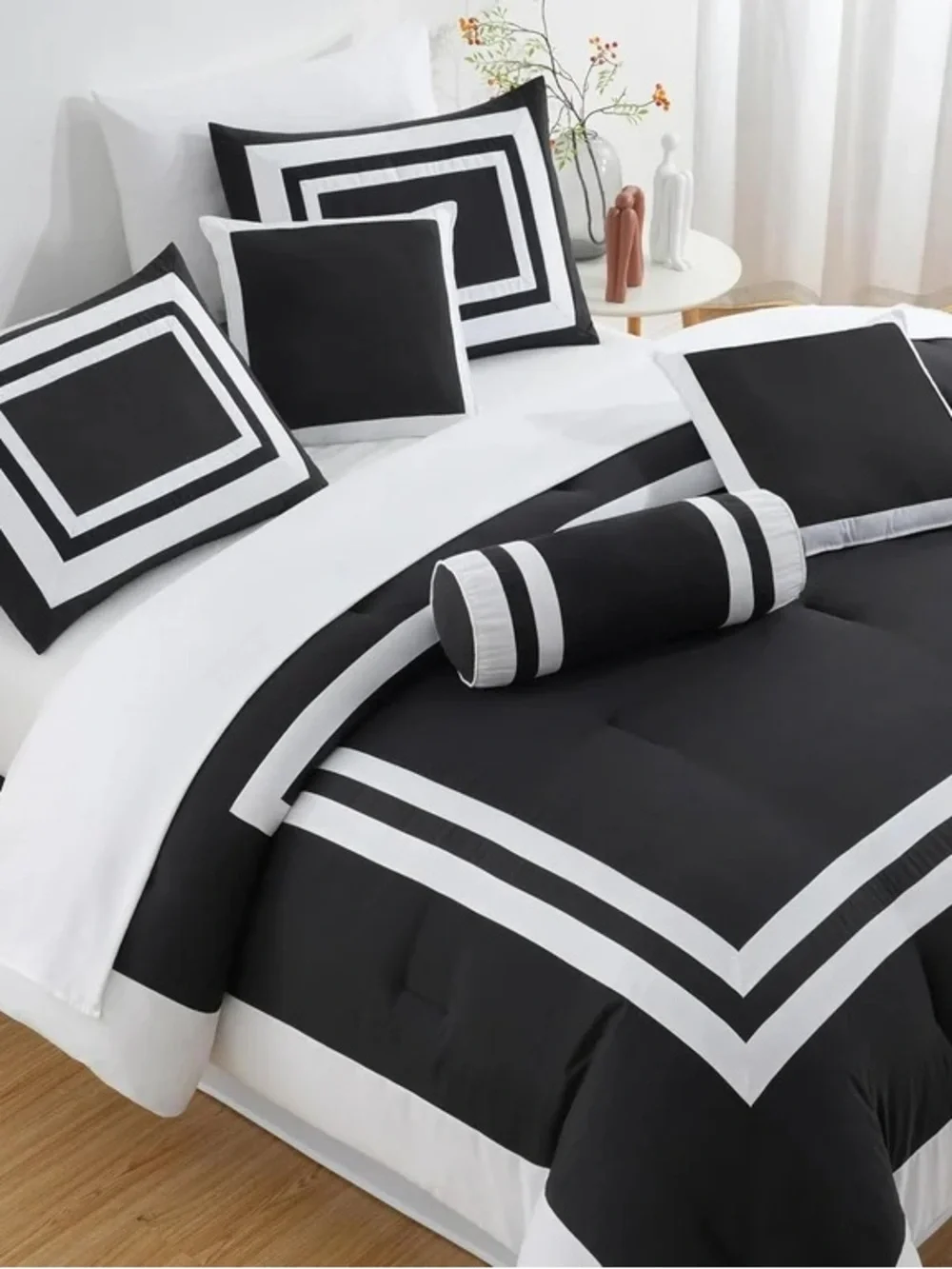 Classic Black and White Geometric cal king 3 piece Comforter Set